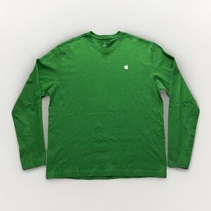 Apple Employee Long Sleeve T-Shirt Men L Green 100% Recycled Cotton Apple Logo